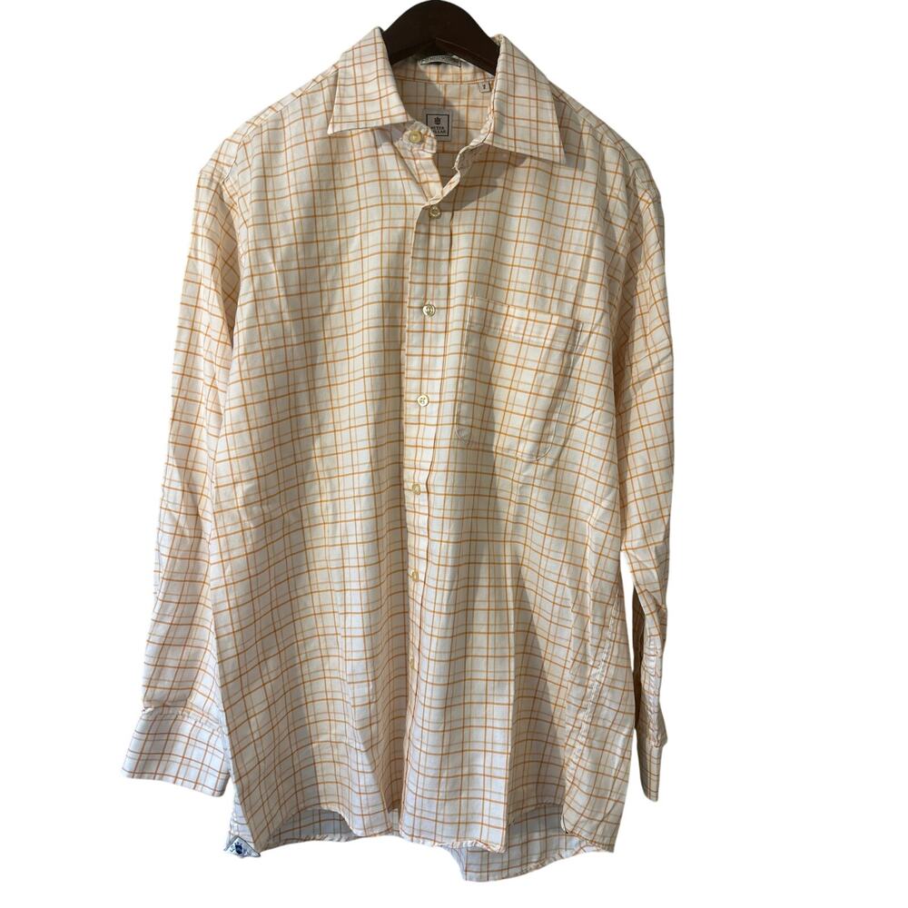 Peter Millar Long Sleeve Button Down Shirt Orange/White Plaid 100% Cotton 16R